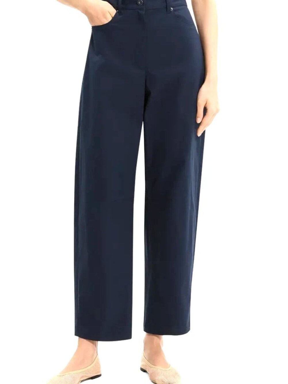 Theory Women Pants Size 14 Navy Blue Drop Curve Leg Cotton Feather Chino New